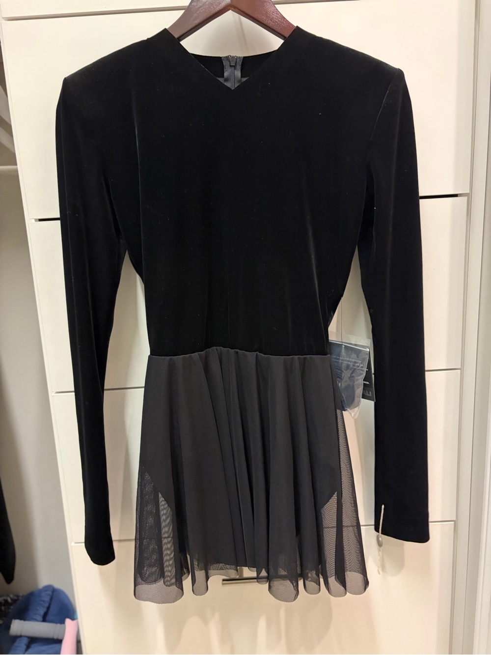 NWT Norma Kamali Pickleball velvet dress with mesh skirted bottom. Belt included